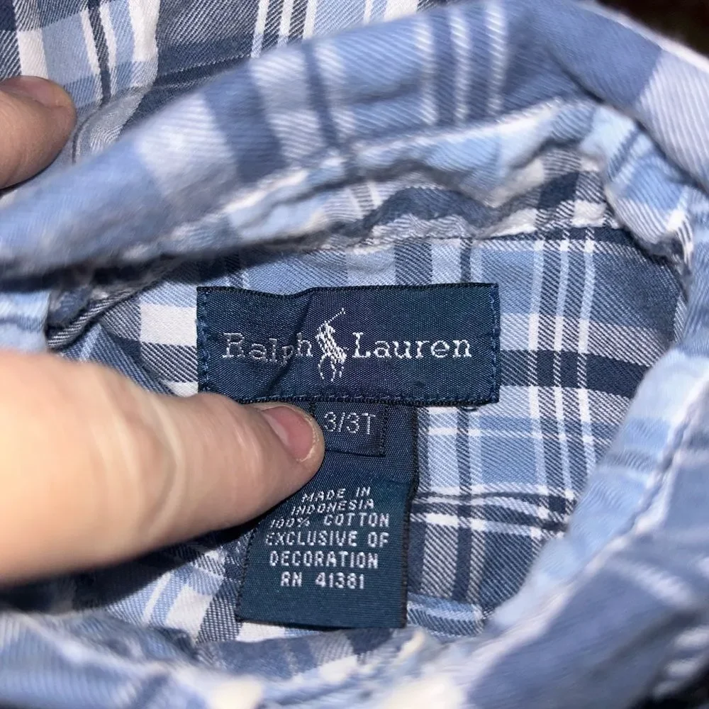2 boys Ralph Lauren plaid button down shirts size 3T